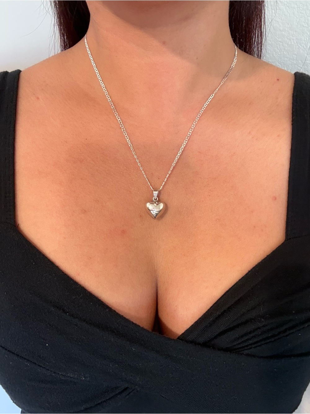 Sterling Silver Heart Pendant Necklace - Silver